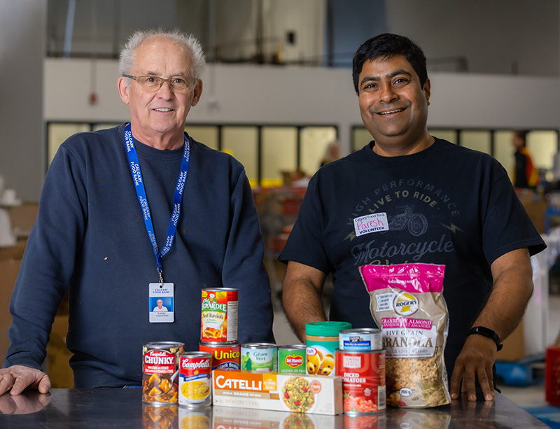 Calgary Food Bank volunteer in the warehouse